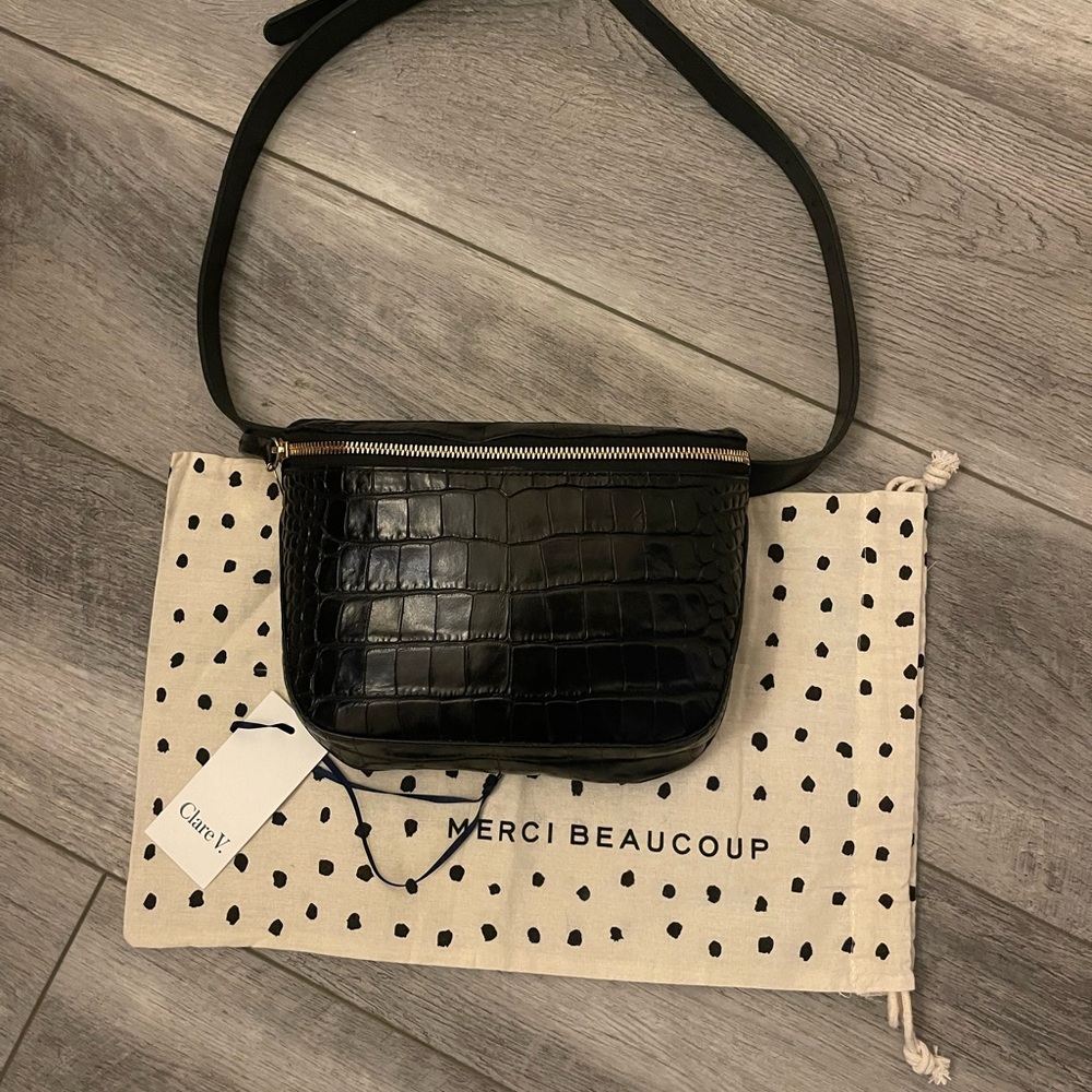 Clare V fanny pack in black crocodile